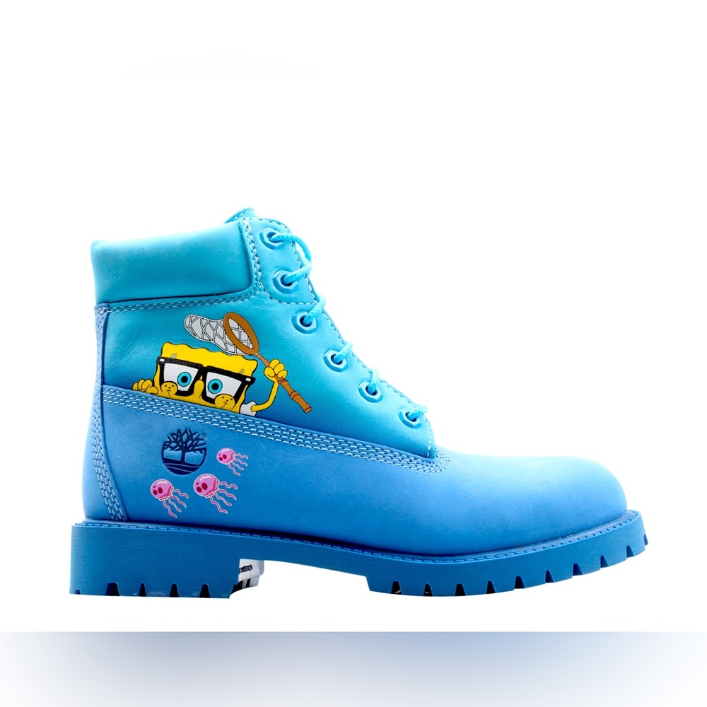 Timberland X SpongeBob SquarePants Nubuck Blue Leather Boots Boys 3 W 4.5